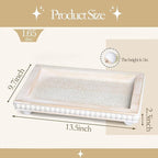 Decorative Coffee Table Tray, 13.5 x 9.7 Inch White Washed Wooden Beaded Tray with Removable Legs, Rustic Farmhouse Rectangular Tray for Coffee Table, Kitchen Counter and Vanity Decor