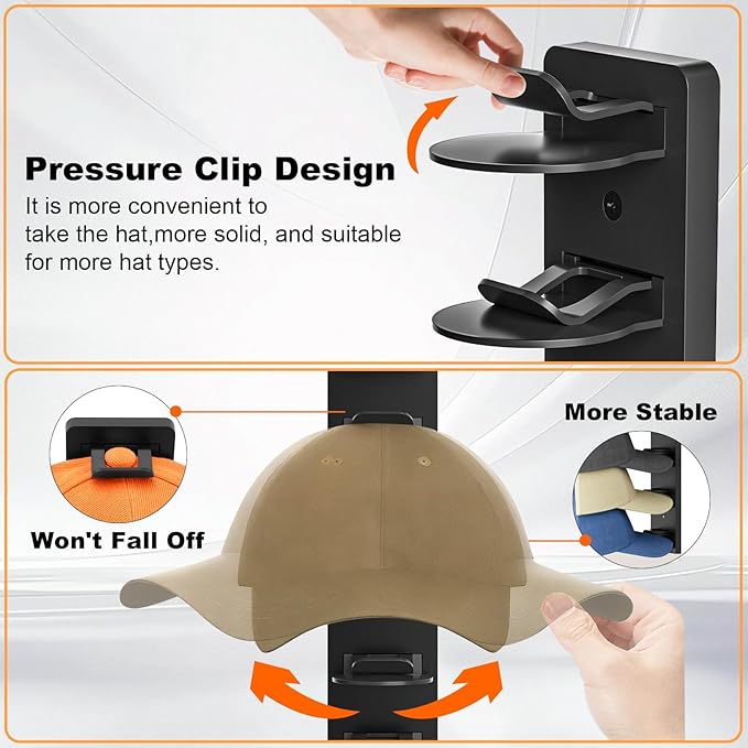 4 Pack Hat Organizer for Baseball Caps, Hat Rack for Wall, Strong Adhesive & Screw-in Cap Holder hat hangers for Closet Door & Bedroom