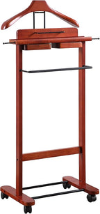 Proman Products Deluxe Suit Valet Stand VL16204 with Top Tray, Slide Out Tray, Contour Hanger, Trouser Bar, Tie & Belt Hooks and Shoe Rack, 17" W x 13" D x 41" H, Dark Cherry