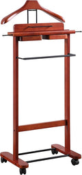 Proman Products Deluxe Suit Valet Stand VL36204 with Top Tray, Slide Out Tray, Contour Hanger, Trouser Bar, Tie & Belt Hooks and Shoe Rack, 17" W x 13" D x 41" H, Dark Cherry