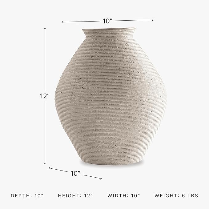 Signature Design by Ashley Hannela 12" Modern Distressed Polyresin Vase, Antique Tan