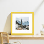 Vittanly 12x12 Picture Frames Set of 9, Shatter Resistant Plexiglass, Display 8x8 Pictures with Mat or 12x12 without Mat, Photo Frames for Wall Mount, Engineered Wood, Yellow