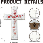 VZVCTFS White Cross with Red Wildflowers - John 6:35 Scripture Wooden Wall Decor, Rustic Farmhouse Christian Gift, Inspirational Floral Art for Home, Easter Christmas (6.5x10 Inch)（A08）