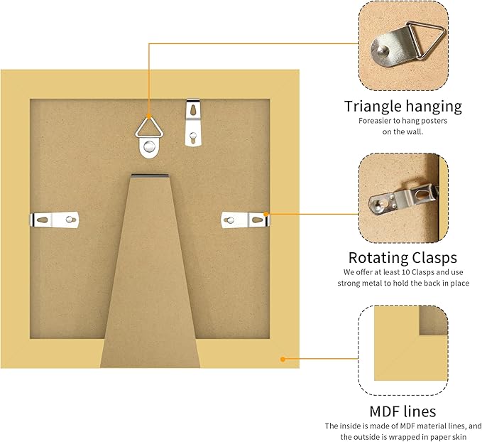 4x4 Picture Frame 3 Pack - Gold Poster Frame Display Pictures 3x3 with Mat or 4 x 4 Without Mat for Wall Hanging Horizontal and Vertical