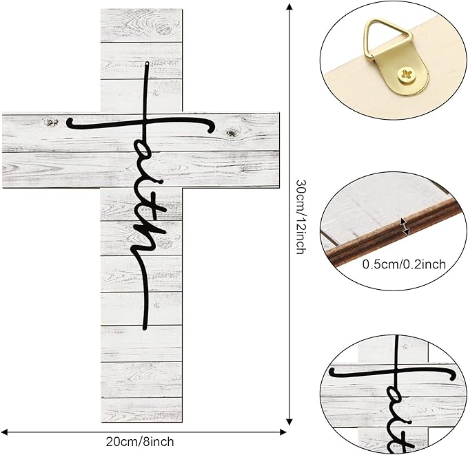 Jetec 3 Pieces Easter Faith Love Hope Cross Sign Crosses Wall Decor Wood Wall Hanging Rustic Cross Vintage Religious Love Art Decor Farmhouse Home Hanging Decorations, 12 x 8 Inch(White)