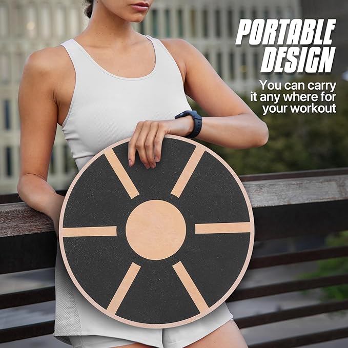 MADOG Wooden Wobble Balance Board for Adults, 15.5" Anti-Skid Sandpaper for Workout Core Trainer Physical Therapy, Home Gym Stability Board