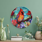 Winter Bird Stained Glass Design Decorative Plates Home Decor Ceramic Plates, Dinner Plates Display for Living Room, Kitchen, Hallway Console Side Table, Presents for Loss of Loved, 6 Inch