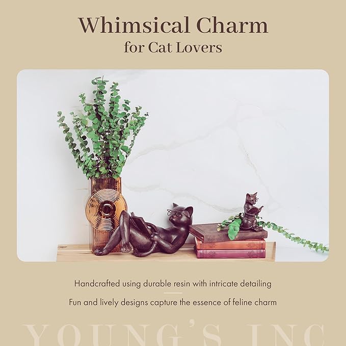 Young's Resin Cat Reading Figurine, 13.25-Inch (10616)