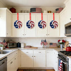 Idyllic 4 Pcs Patriotic Wreaths, 7 Inch 4th of July Decorations with Red White Blue PE Roses & 5 Stars - Includes Hanging Ribbons, Independence Day Wreaths for Front Door, Windows, Multi-Pack
