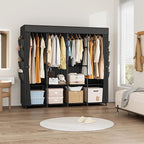Portable Closet for Hanging Clothes, 67 Inch Wide Portable Wardrobe Closet with Cover, 4 Hanging Rod, Storage Shelves and Side Pockets, Large Free Standing Closet for Bedroom, Black