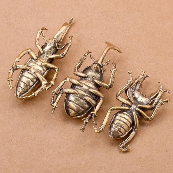 3PCS/Set Brass Insect Ornament Home Decor Exquisite Miniature Statues,Long Horn Bug Desk Decoration Crafts Gift Brass Tea Insects Home Living Room Ornaments