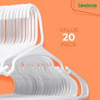 NEATERIZE Clothes Hangers Plastic 20 Pack for Adults - Plastic Hangers, The Perfect Coat Hanger and Space Saving Clothes Hangers for Closet, Percheros Ganchos para Colgar Ropa Hangars - White Hangers