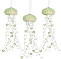 3 Pcs Sea Urchin Jellyfish Christmas Ornament Coastal Beaded Beach Theme Holiday Decorations Ocean Inspired Elegant Hanging Jellyfish Decorations with Crystal and Ribbons (Green)