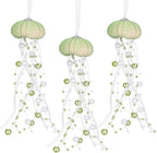 3 Pcs Sea Urchin Jellyfish Christmas Ornament Coastal Beaded Beach Theme Holiday Decorations Ocean Inspired Elegant Hanging Jellyfish Decorations with Crystal and Ribbons (Green)
