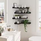 4-Tier Corner Floating Shelves, Rustic Pine Corner Shelves Wall Mounted, L-Shaped Floating Corner Shelves for Wall Storage, Creative Corner Wall Shelves for Bedroom,Bathroom&Any Room-Black