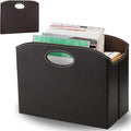 WRINGKIT Leather Magazine File Holder, Foldable Magazine Basket with Handles, Stable Brown Magazines Rack Floor, Document File Folder Organizer Box, Books Newspaper Storage Bin for Office Home School