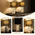 Scenekoy 23" Alabaster Table Lamps Set of 2 with Night Light for Living Room, Rotary Switch, Black Modern Table Lamp with Black Linen Shade, Nightstand Lamp for Bedroom Bedside Office (Bulb Included)