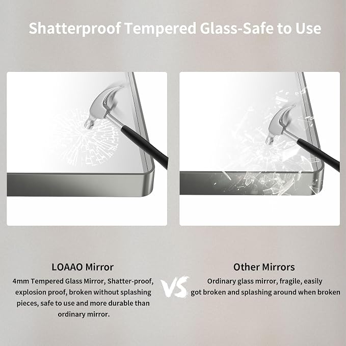 LOAAO 32X36 Inch Brushed Nickel Bathroom Mirror, Rounded Rectangle Silver Metal Frame Mirror, Brushed Nickel, Anti-Rust, Hangs Horizontally or Vertically