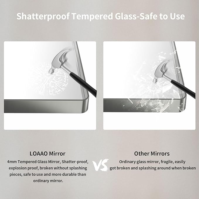 LOAAO 40X32 Inch Brushed Nickel Bathroom Mirror, Rounded Rectangle Silver Metal Frame Mirror, Brushed Nickel, Anti-Rust, Shatter Proof, Hangs Horizontally or Vertically