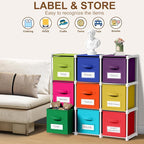 Geelin 9 Cube Toys Storage Organizer with Fabric Bins and Labels, 11 Inch Collapsible Cubby Storage Drawers Colorful Dresser with Shelf for Playroom Nursery Closet Bedroom Dorm Decor