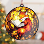 Fox Ornament, Book Lover Gifts for Women, Book Ornament, Christmas Ornaments 2026, Cozy Reading Animal Decor, Literary Gift Idea, Autumn Light Acrylic Suncatcher Ornaments, Unique
