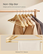 SONGMICS Extra Wide Wooden Suit Hangers, Set of 10 Clothes Hangers, Swivel Hooks, Non-Slip Bars, for Outfits, Suits, Coats, Shirts, Dresses, Natural Color UCRW050KZ02