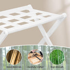 VASMIA Luggage Rack,Bamboo Suitcase Stand with Storage Shelf,Folding Luggage Stand for Guest Room,Hotel,Bedroom,Heavy-Duty, Holds up to 131 lb, White