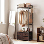 Tangkula Freestanding Small Clothes Rack, Heavy Duty Coat Rack with Drawers, Shelves, Hooks & Hanging Rod, Metal Closet Organizer Garment Rack, Industrial Hall Tree for Entryway, Hallway, Bedroom