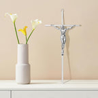 KUXBET Crucifix Wall Cross, Metal Wall Hanging Cross,10inch Silver Jesus Crucifix Home Décor, Gift for Family