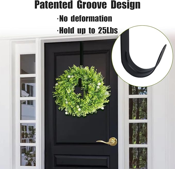 GameXcel 12" + 15" Wreath Hanger for Front Door - Large Wreath Metal Hook for Christmas Wreath Over The Door Hangers - 2 Pcs Black