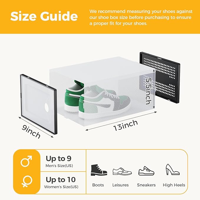 NEWBULIG 36 Clear Shoe Storage Boxes, Shoe Organizer for Closet with Lid, Plastic Stackable Breathable Shoe Cabinet with Lid for Sneakers, Heels & Boots, Black