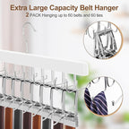 TOPIA HANGER 2 Pack 2 in 1 Belt Tie Hanger for Closet Max 60 Belts with 60 Ties Capacity, 40 Hooks Belt Tie Racks Wooden Hanger for Closet Organizer Storage “U” Fit Belt and “一” Fit Tie - CT52W