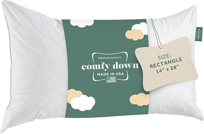 ComfyDown Decorative Throw Pillow Insert, Down and Feather Fill, 100% Cotton Cover, 233 Thread Count - Made in USA (14 X 28)