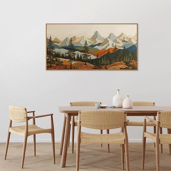 SIGNINART Vintage Mountains Framed Canvas Wall Art, Wooden Forest Wall Decor, Green Wood Pine Trees Wilderness Artwork, Natural Ridge Landscape Art Paintings for Living Room Bedroom Office 20"x40"