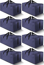 8 Pack Large Strong Moving Bags with Zippers & Carrying Handles - Water-Resistant - Heavy Duty Storage Tote for Space Saving, Fold Flat, Alternative to Moving Box (Blue)