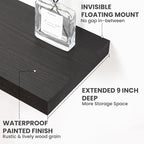 Solid Wood Floating Shelves For Wall, 55”W x 9”D x 1.56”H Large Wall Shelves for Living Room Bedroom Bathroom Kitchen Drcor Storage with Invisible Heavy-Duty Metal Bracket, Carbonized Oak, 2 Pack