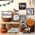 Halloween Decorations - Mini Cute Farmhouse Style Halloween Metal Truck Decor with 3 Removable Mini Ghost Ornaments for Tabletop, Tiered Tray, Shelf, Fireplace and Home Indoor Décor