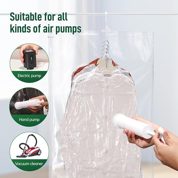 Hanging Vacuum Storage Bags For Clothes With Hand Pump,Coat Storage Bag Hanging,Vacuum Bags For Clothes,Space Saver Vacuum Storage Bags,Garment, Clothing, Dress, Suit, Long Coat, Jacket(Combo 6 Pack)