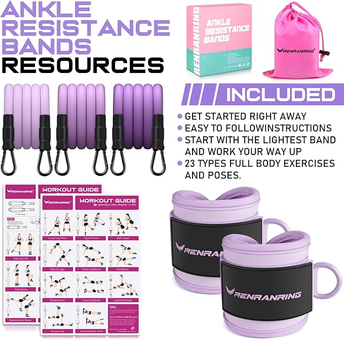 Ankle Resistance Bands with Cuffs, Ankle Bands for Working Out, Ankle Resistance Band for Legs and Glutes Workout Equipment, Butt Exercise Equipment for Women