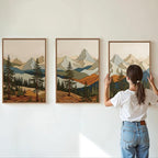 SIGNINART Vintage Mountains Framed Canvas Wall Art, Wooden Forest Wall Decor, Green Wood Pine Trees Wilderness Artwork, Natural Ridge Landscape Art Paintings for Living Room Bedroom Office 16"x24"x3