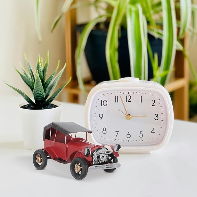 Vintage Metal Classic Car Model, Retro Automobile Figurine, Red Antique Vehicle Ornaments Rustic Decor for Office Shelf Display