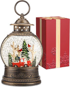 Red Truck Christmas Snow Globes, Light Up Musical Snow Globe Christmas Decorations, 6H Timer, USB/Battery Operated, Red Truck Indoor Home Décor