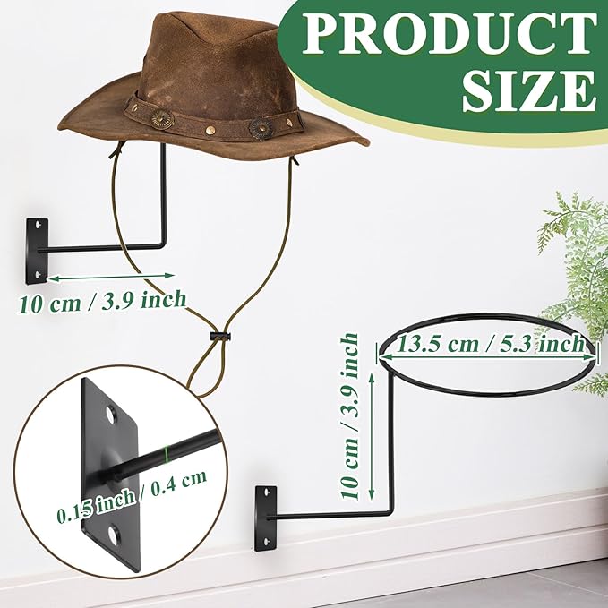 Pack of 4 Metal Hat Holder Wall Mounted Cowboy Hat Rack Hat Hanger for Wall Display, Cowboy Hat Holder Organizer Multifunctional Organizer Display Rack for Cowboy Hat, Cap, Wigs (Black)