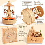 Personalized Wooden Carousel Music Box - Custom Name Gift for Friends, Birthday Christmas Valentine's Day Gift Home Decoration | Hand-Cranked Rotating Music Box