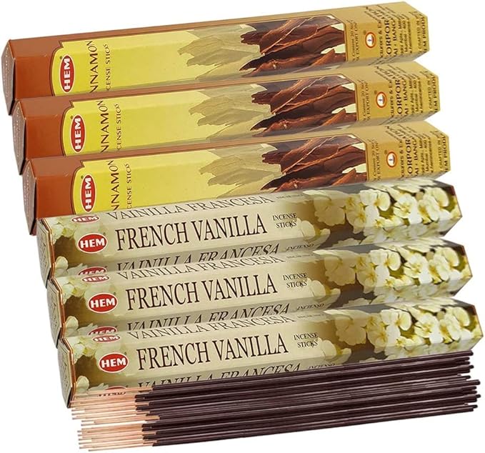 French Vanilla Incense Sticks and Cinnamon Incense Sticks with Incense Holder Bundle for Home Fragrance and Spiritual Décor