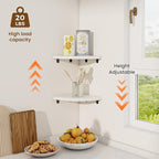 Fun Memories Corner Shelf Wall Mount Set of 2 - Solid Oak Wood Floating Corner Shelf with Cable Hole, 7in Rustic Design for Bedroom, Living Room, Kitchen (White)
