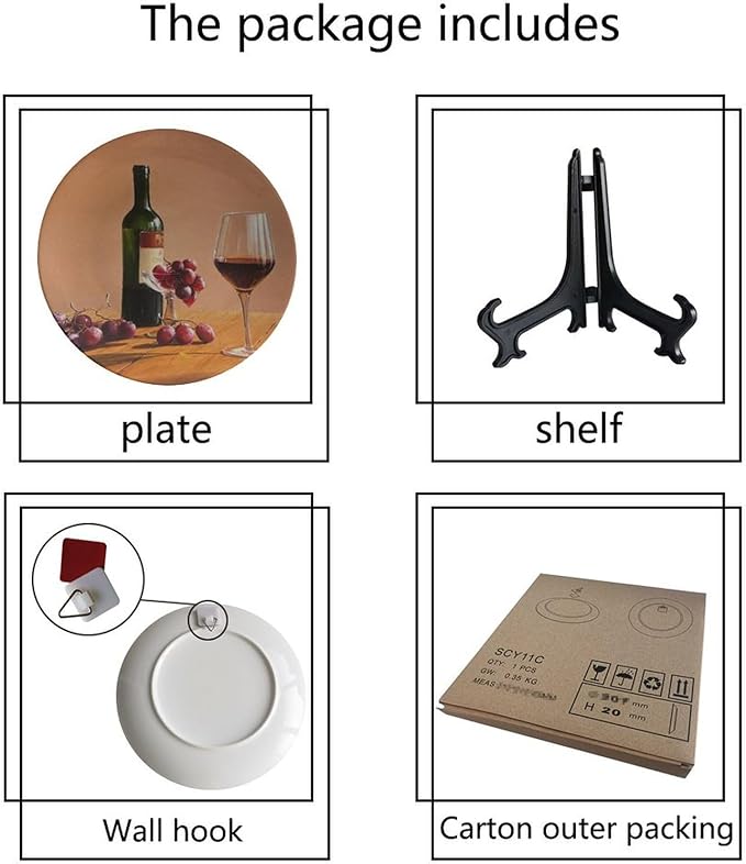 Decorative Plate Stand, 10 Inch, Goblet Wine Bottle Transparent Round Display Plate, Table Top Plate Decor with Stand, for Display Living Room Kitchen Closet Table Decor