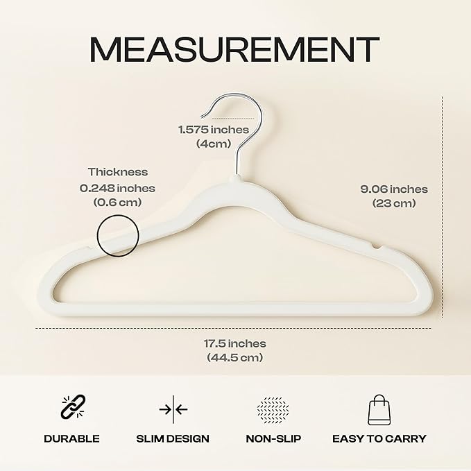Utopia Home Velvet Hangers 50 Pack – Luxury Non-Slip Slim Pant & Coat Hangers, Strong Space-Saving Clothes Hangers with Pants Bar and 360° Swivel Hook – White