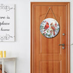 Harooni Winter Welcome Sign for Front Door, Cardinal Bird Wood Door Hanger for Outdoor Outside Porch, Christmas Cardinal Round Hanging Signs Holiday Decorations for Home Wall Porch Yard Farmhouse