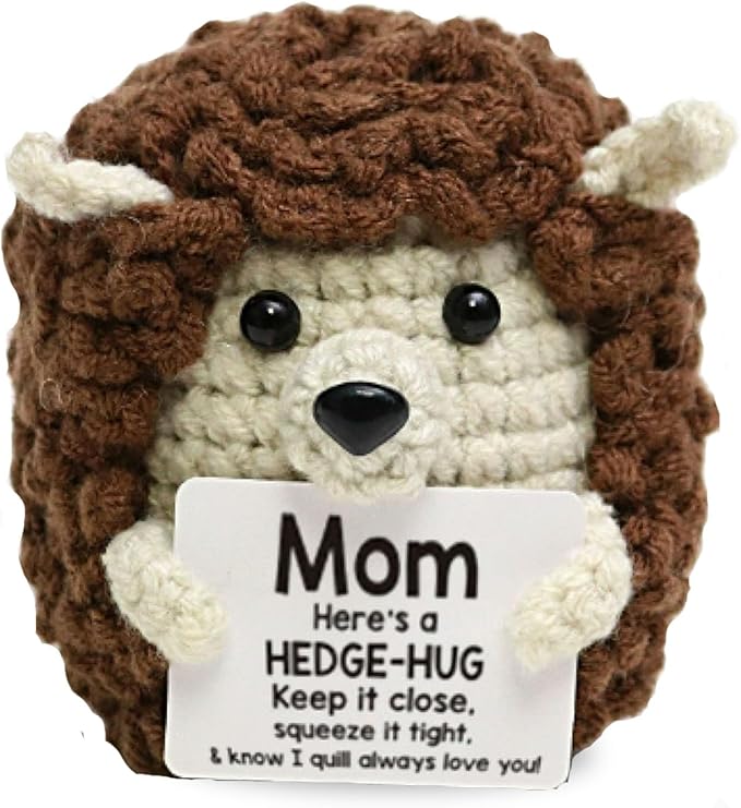 Inspirational Handmade Crochet Hedgehog, Positive Emotional Support Brown Hedgehog, Valentine's Day Gift, Birthday Thanksgiving Basket Gift for Home Decorations